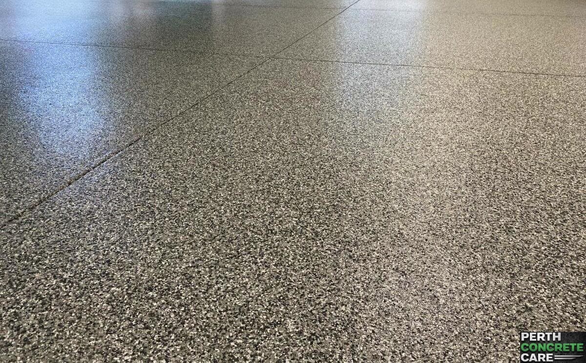 Black and white epoxy flake garage floor in Wanneroo, Perth