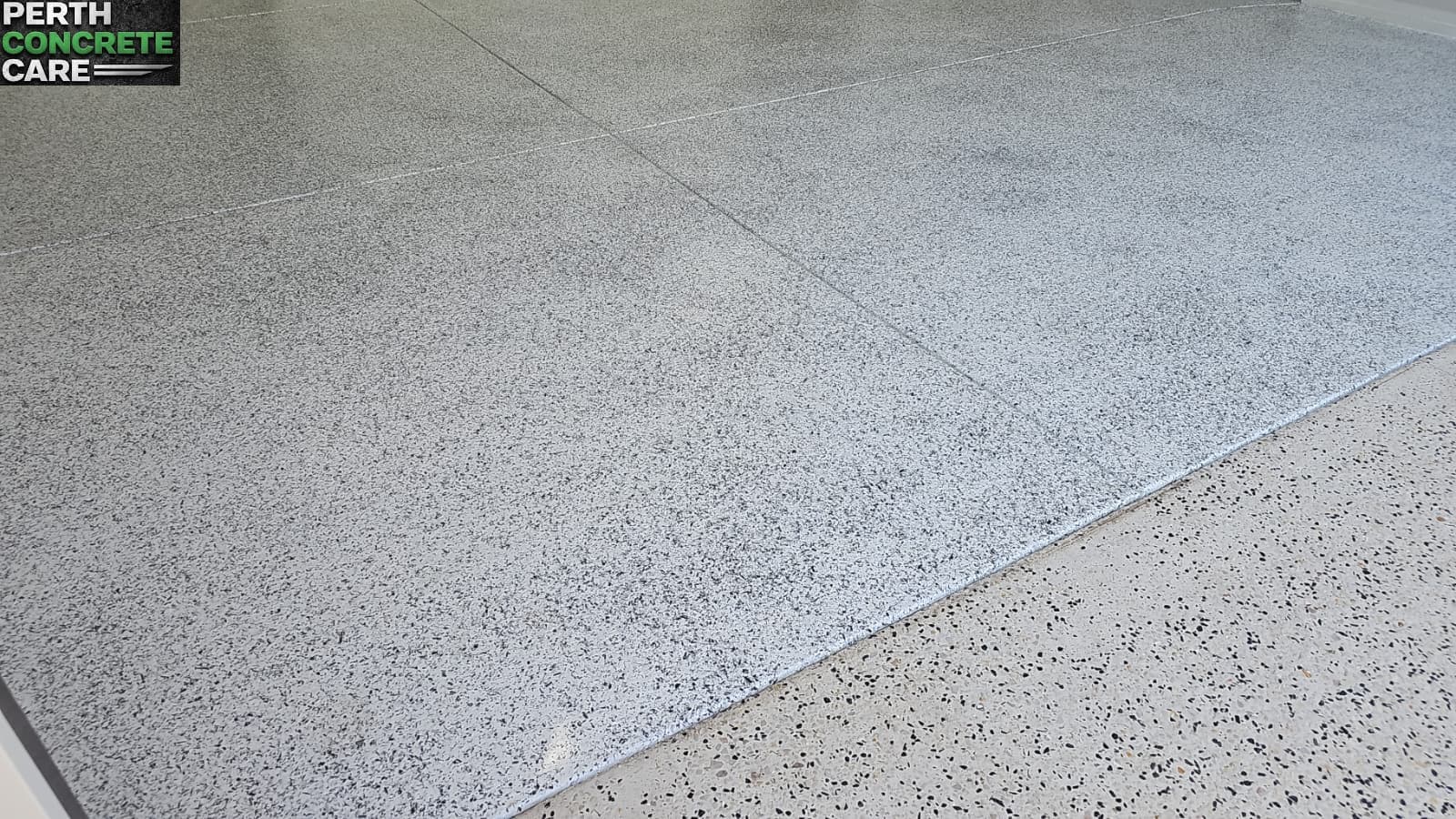 Epoxy flake garage floor in Bullseye colour installed in Kallaroo, W.A