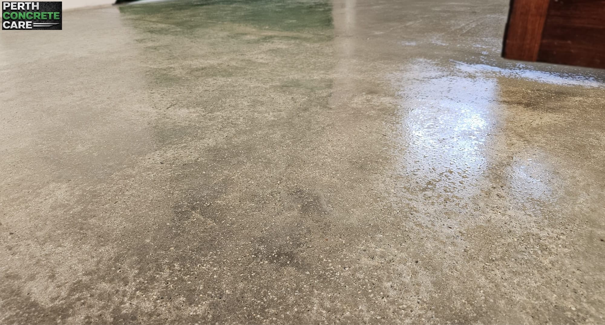 Honed concrete floor finish with Salt and Pepper Exposure and Low Sheen water based sealer in Bicton